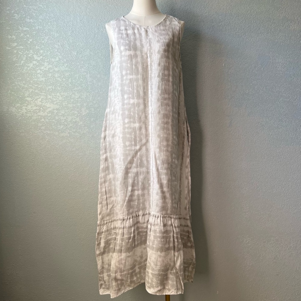Italian Linen Midi Dress Minimal Neutral Coastal Grandma Oversized M